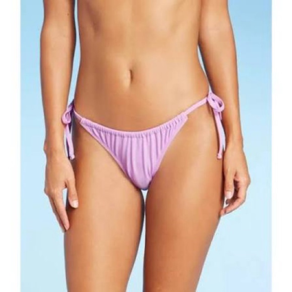 Side-Tie High Leg Scoop Bikini Bottom - Xhilaration Light Blue M NWT